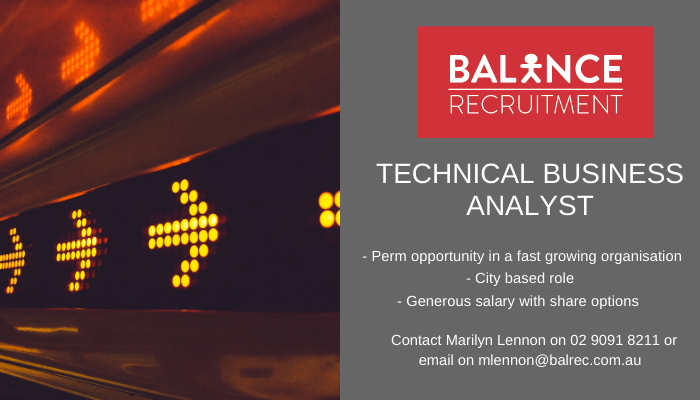 Balance_Recruit's tweet photo. JOD!  Technical Business Analyst wanted! Use your previous applications development background to add value to this fantasic role. Call Marilyn on 02 9091 8211 for more info https://t.co/UXt8gp7qOn #itjobs #analyst #balancerecruitment https://t.co/PCb7cswSBs