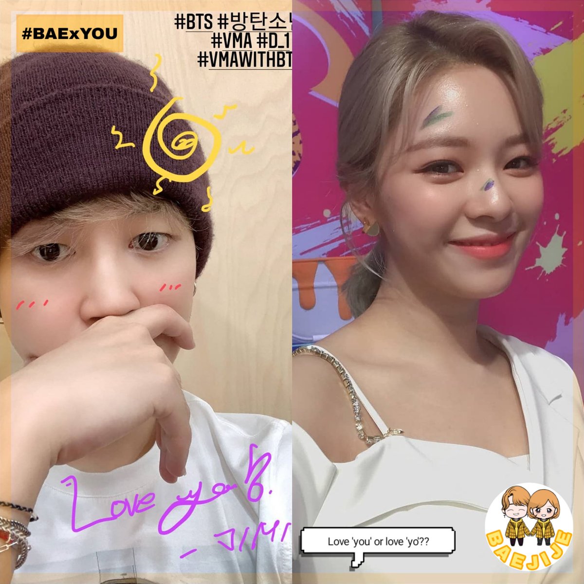 baejije_twt's tweet photo. Love 'you' or love 'yo'?? Hum?π
#BAExYOU #JEONGMIN #JIMIN #JEONGYEON #BTS #TWICE #BANGTWICE #ARMYONCE #BTSTWICE #BAEJIJE https://t.co/PO04nAqEMz