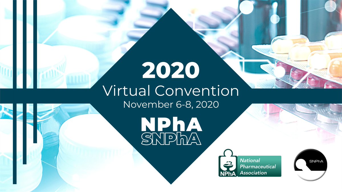 NPhAPharmacy's tweet photo. The 2020 NPhA/SNPhA Convention is going virtual!! The Convention will be November 6-8, 2020.
It will feature dynamic speakers, over15 hrs of CE, poster presentations, networking opportunities, and more!
Register now to save up to $100 over regular rates https://t.co/SsAm3X9mr5 https://t.co/J1yDLEIdyI