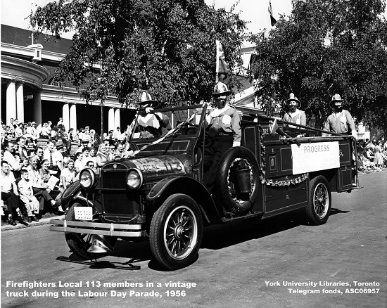 yorkuASC's tweet photo. #LabourDay #parade 1956 members @TPFFA in vintage truck Puzzle at https://t.co/aE4ZJ2M5cL original pix https://t.co/toJSiCkDRk #TheCNE #TheEx #CanadianNationalExhibition #TOhistory #TorontoExhibition #UnionSecurity #TPPFFA #IAFFlocal113 #covidpuzzle #puzzles https://t.co/8Sm9jHDyCc