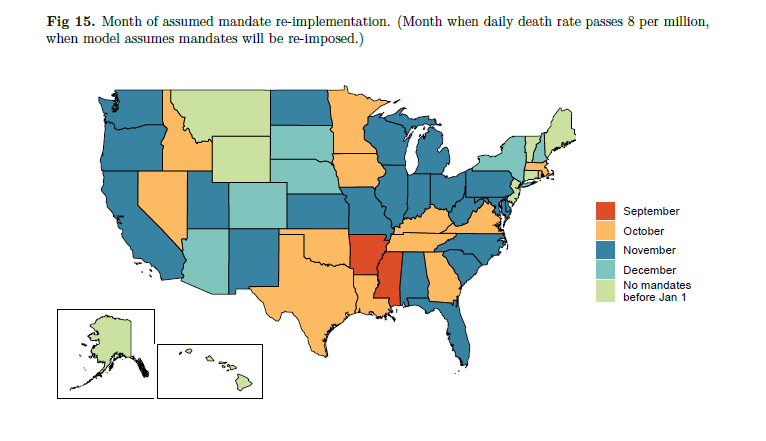 . @IHME_UW projections assume that several states will reach 8 deaths per million per day before Jan 1st and will re-impose mandates for 6 weeks. 14/14