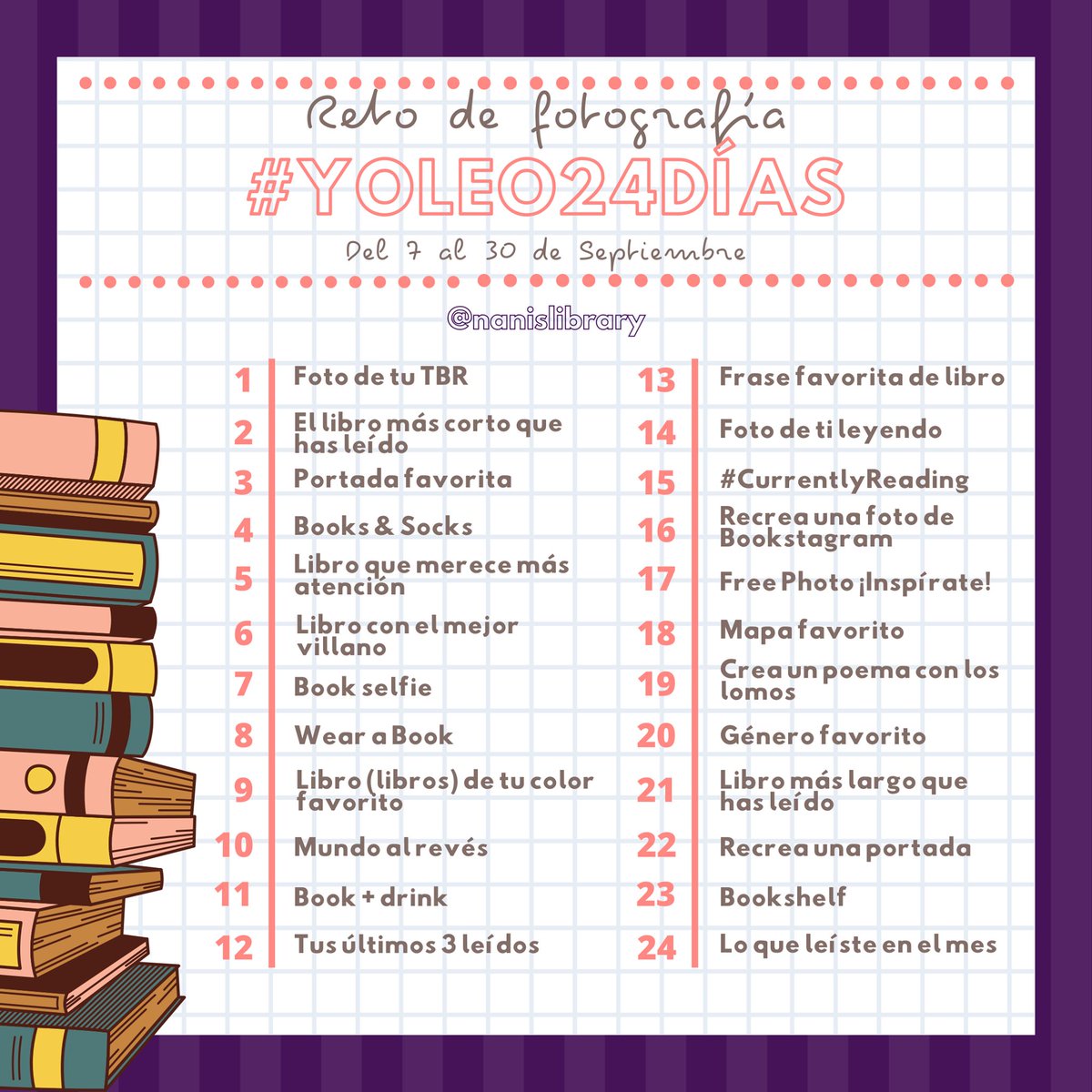 NaniValladares_'s tweet photo. ¡Y ya está aquí la tercera edición de #YoLeo24Días ! 😍

Este año no solo tendremos retos de lectura sino que también retos de fotografía. ✨ 
Comenzamos el 7 💕 https://t.co/iWgpRTkZdm