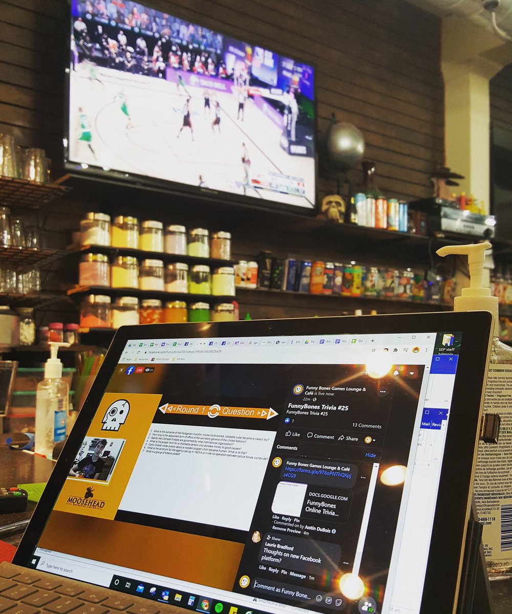 FunnyBonesTO's tweet photo. The best of both worlds! #ThursdayTrivia and the #Raptors @FunnyBonesTO 😊
#AddPlayToYourDay #PlayOn #FunWithFriends #FunWithFamily #SupportLocal #SaveOurBusiness #SafeShopping #ShopHERE https://t.co/CHw3EyDhqs