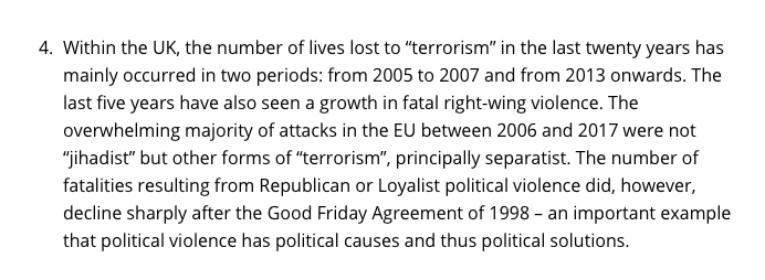 And the other was the Transnational Institute’s paper - Leaving the War on Terror - the executive summary of which makes an extraordinary claim that ‘jihadism’ has played no significant role in terrorist activities in the UK.  https://www.tni.org/en/publication/leaving-the-war-on-terror