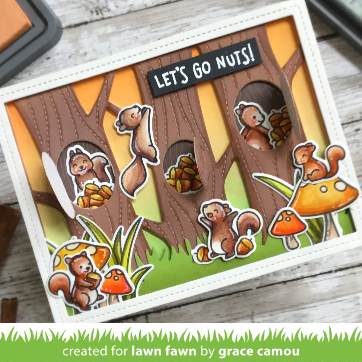 Lawn Fawn on Twitter: "Grace created a super fun card that combines Let's  Go Nuts with Lift the Flap Tree Backdrop! We hope you will join us for the  next week as
