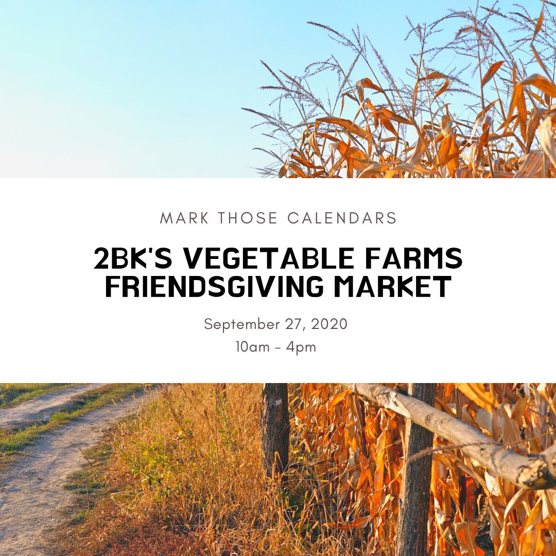 2BKVegetables's tweet photo. 𝐌𝐚𝐫𝐤 𝐭𝐡𝐨𝐬𝐞 𝐂𝐚𝐥𝐞𝐧𝐝𝐚𝐫𝐬!⁣
⁣
Our 4th Annual 2BK Friendsgiving Market will be September 27, 2020.⁣
⁣
We are still securing our vendors, but we do know they will be amazing! ⁣
⁣
10am to 4pm at the farm https://t.co/kiPGS1YgpV