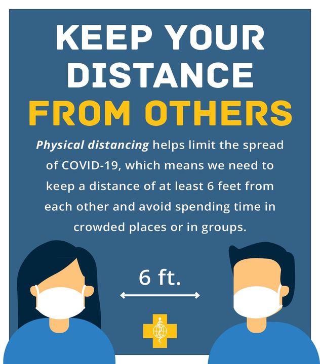 yellowcross_'s tweet photo. Physical distancing helps limit the spread of COVID-19.  Keep a distance of at least 6 feet from each other and avoid spending time in crowded places or in groups.

Visit our website for more COVID-19  information.
https://t.co/4MYvI6h6ts  #COVID19 #PhysicalDistancing https://t.co/KjkNvekoNe