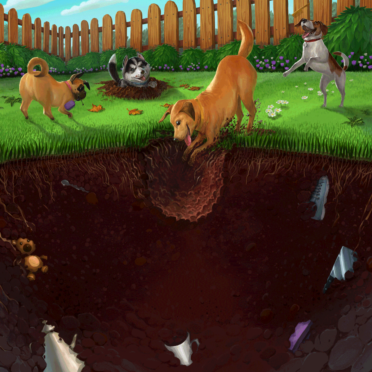 What is your dog going to dig up in the garden? Draw what your pupper found and show it off by tagging it with #DigDogDig and #FlyingMeeple!