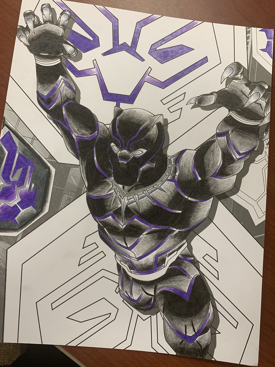 Geeology101's tweet photo. I plan on finishing this tomorrow. I’m super impressed with this one, especially because I haven’t been consistently coloring for a minute. Sometimes it’s just all about the feels. #ColorGod #BlackPanther #restinpeacechadwick #WakandaForever https://t.co/F4N3auxwBk