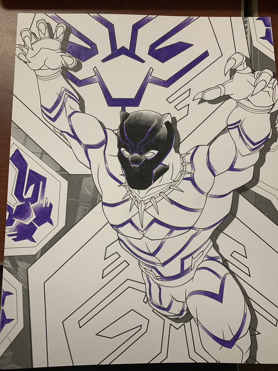 Geeology101's tweet photo. I plan on finishing this tomorrow. I’m super impressed with this one, especially because I haven’t been consistently coloring for a minute. Sometimes it’s just all about the feels. #ColorGod #BlackPanther #restinpeacechadwick #WakandaForever https://t.co/F4N3auxwBk