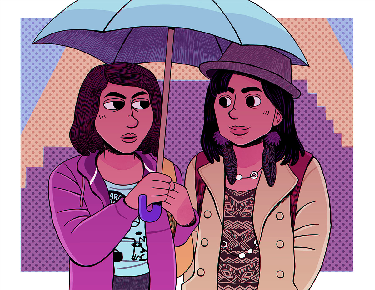 > ¿Y qué vai a hacer ahora?
 < Voy a ir a mi casa a dormir.
> Buen panorama.
 < ¿Querí ir?
> Ya, si, no tengo dónde quedarme hoy día.
 < Era broma, pero igual podí quedarte.
💖💖💖💗💗💗

Psicóticas Inseguras (2011) fanart