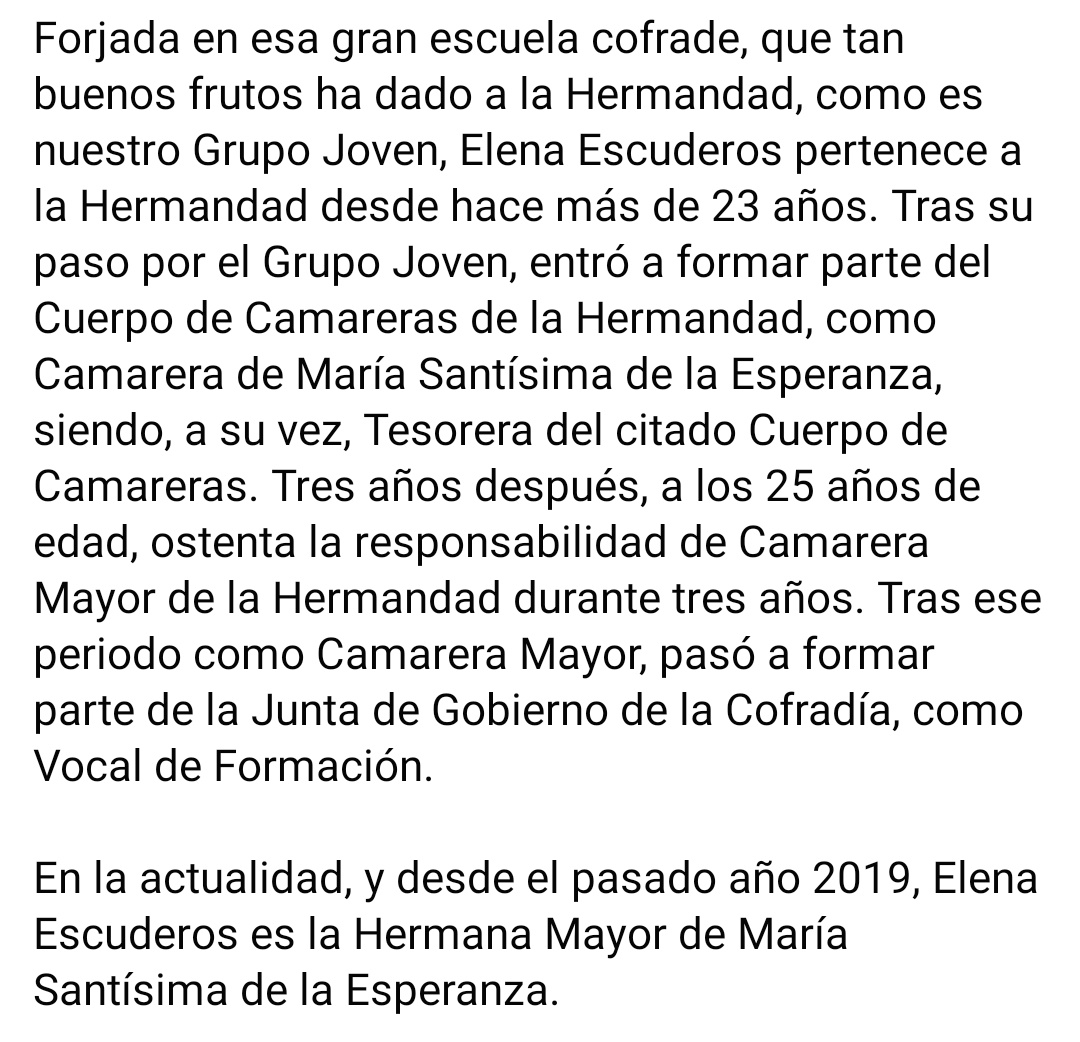 HdadPerdonJn's tweet photo. ELENA ESCUDEROS, EXALTADORA DE MARÍA SANTÍSIMA DE LA ESPERANZA 2020. https://t.co/oulPGEMS3E