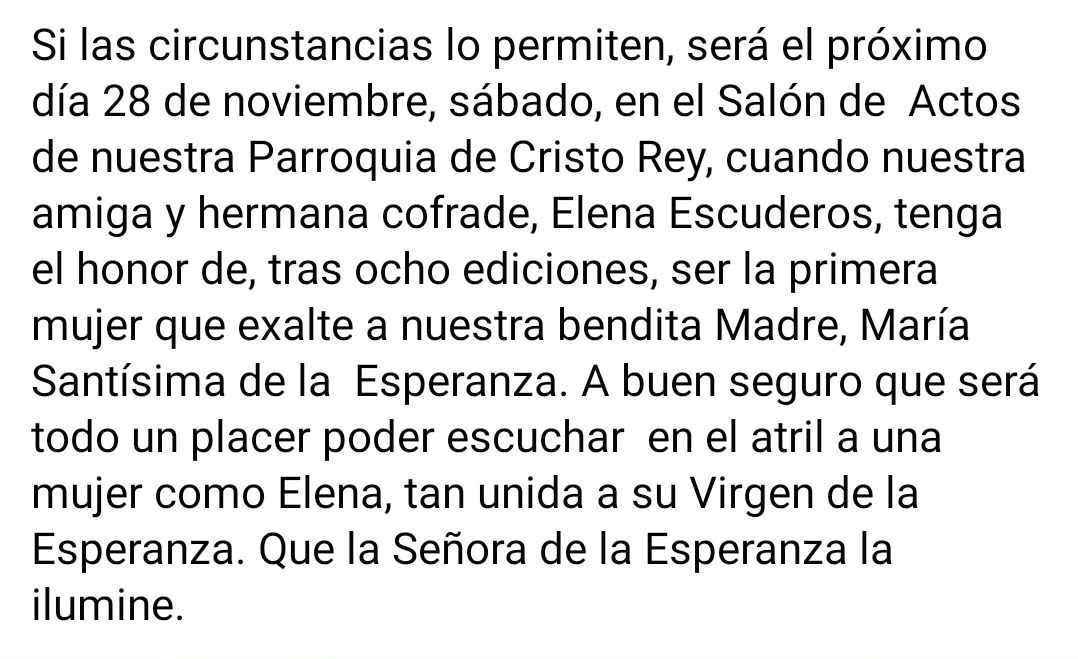 HdadPerdonJn's tweet photo. ELENA ESCUDEROS, EXALTADORA DE MARÍA SANTÍSIMA DE LA ESPERANZA 2020. https://t.co/oulPGEMS3E