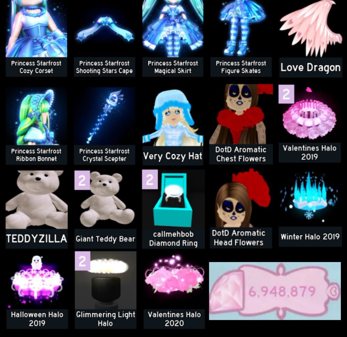 Flysay2's tweet photo. Trading these for robux!
#royalehightrades #royalehightradings #royalehighoffers #royalehighdiamonds #royalehighhalos #lovedragon #cozyhat #freerobux #val19 #robux #val20 #dotd #teddyZ #teddyG #psfset #cmbring #hal19 #win19 #robuxtrades #light #RhTrading https://t.co/BsOyRWVcXD