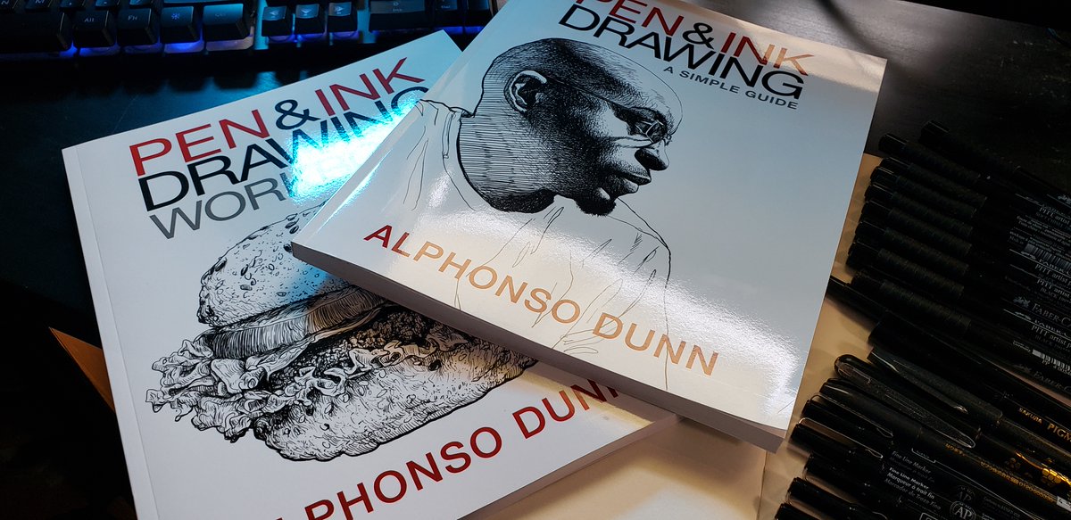 deltatangomike's tweet photo. This year I have my Ink Drawings SKETCH blackbook, #Molotowpens, #Prismacolorpens, #FaberCastellpens, #PaperMateFlair, #SakuraPens and #StabiloPens ready to go for #Drawtober #ArtOber #Pentober 

Plus my new copies of #PenandInkDrawing books by #AlphonsoDunn to lead the way! https://t.co/Y3jY7zojSP