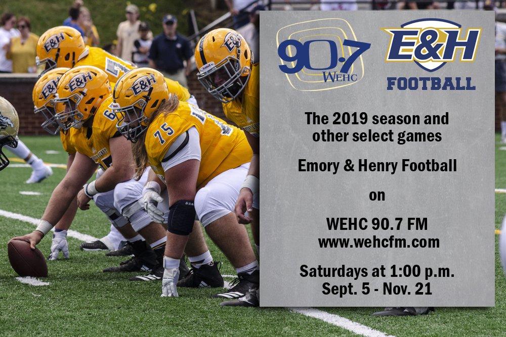 GoWasps's tweet image. The 2019 @EHCFootball season will be rebroadcast on @WEHC_Emory 90.7 FM on Saturdays this fall. Tune in to relive some of your favorite moments! #GoWasps #StingersUp #BlueCollarGoldStandard