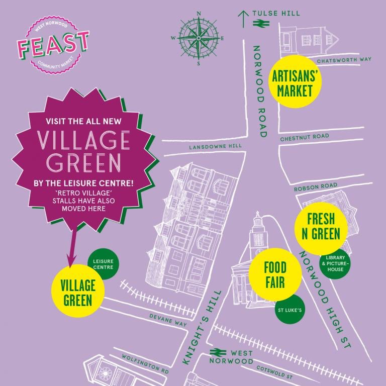Craft activities are back at Feast: 2 groups at a time, with social distancing - bring junk from home & help create the Faces of #WestNorwood! Come & join the fun up at Village Green, at the Leisure Centre. #communitymarket #craftactivity