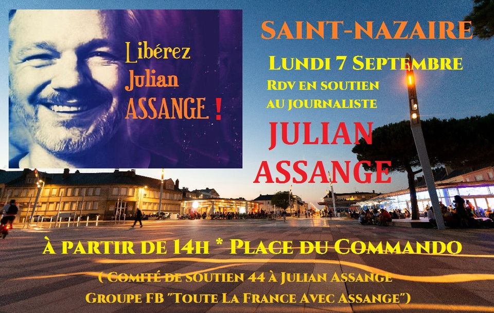 FrancaisUnity4's tweet photo. EVENEMENTS 🇫🇷 FRANCE:
📍 Saint-Nazaire (44) - Lundi 7 septembre - 14h - Place du Commando.  
📍 Paris - Samedi 5 et Lundi 7 septembre - 11h - Métro Opéra.
#5septembre #7septembre #AssangeTrial #FreeAssangeNow ! #JulianAssange #France #Paris #SaintNazaire44 #AUC #TLFAA https://t.co/RsTmZexs0B
