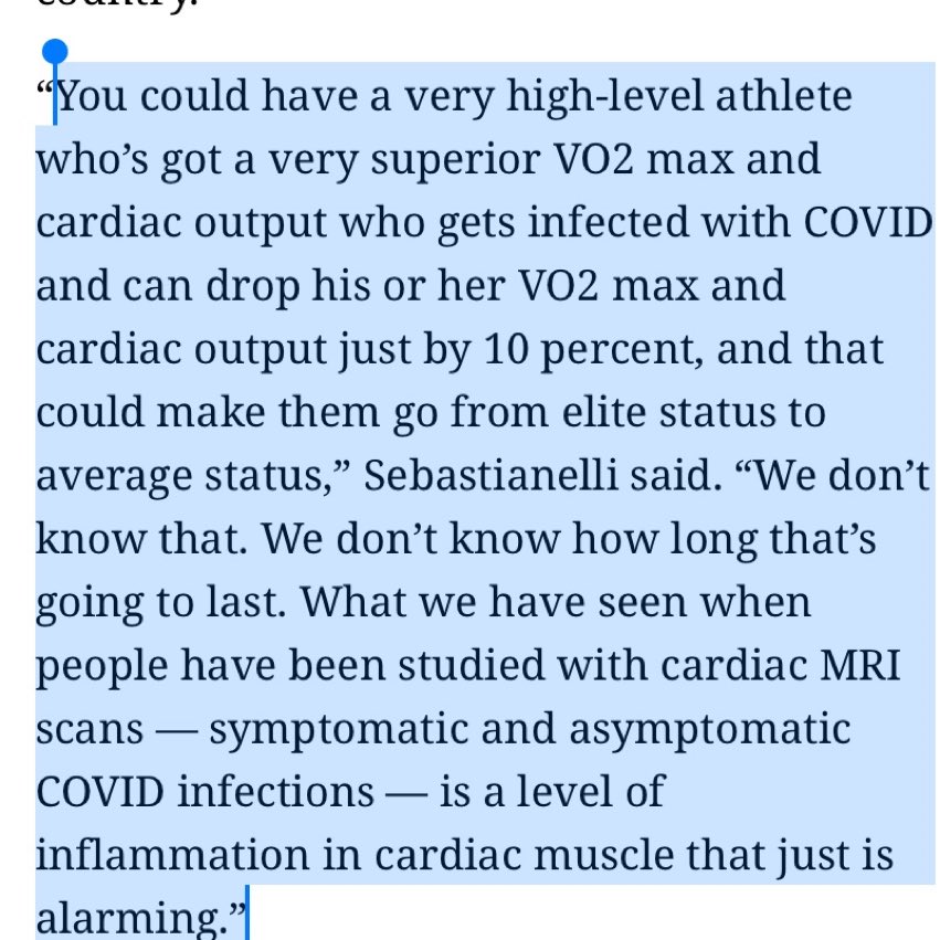 The effects of COVID have been so far reaching, I hope nobody feels they can get away scot-free. 

Even those who are asymptomatic can suffer big time in the long run. Sporting events in the short-medium term could be a total sweepstakes.

centredaily.com/sports/college…