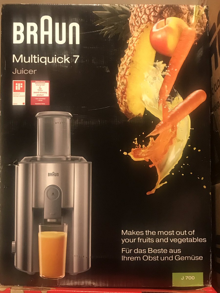 First up is a brand new Braun Multiquick Juicer, never been out of the box. As juicers go, it’s pretty powerful and easy to clean.