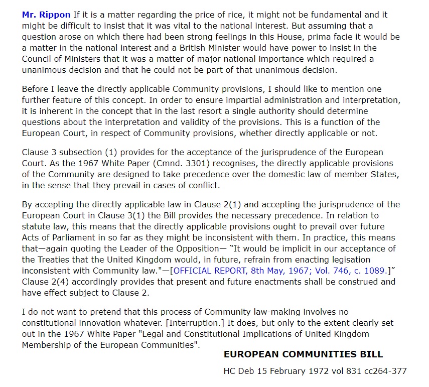 And the Heath government like it so much they refer MPs to it until it becomes the standard reference for Legal and Constitutional implications.