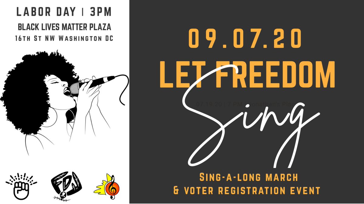 FreedomDayMarch's tweet photo. This Labor Day let your voices be heard. Join the Freedom Day Foundation for a Sing A Long March 3pm at Black Lives Matter Plaza. Enough is Enough. Click link in bio to join the event. #BlackLivesMatterDC #JusticeForDeon #JusticeForDanielPrude #JusticeForBreonnaTaylor https://t.co/mkpRWCbRkr
