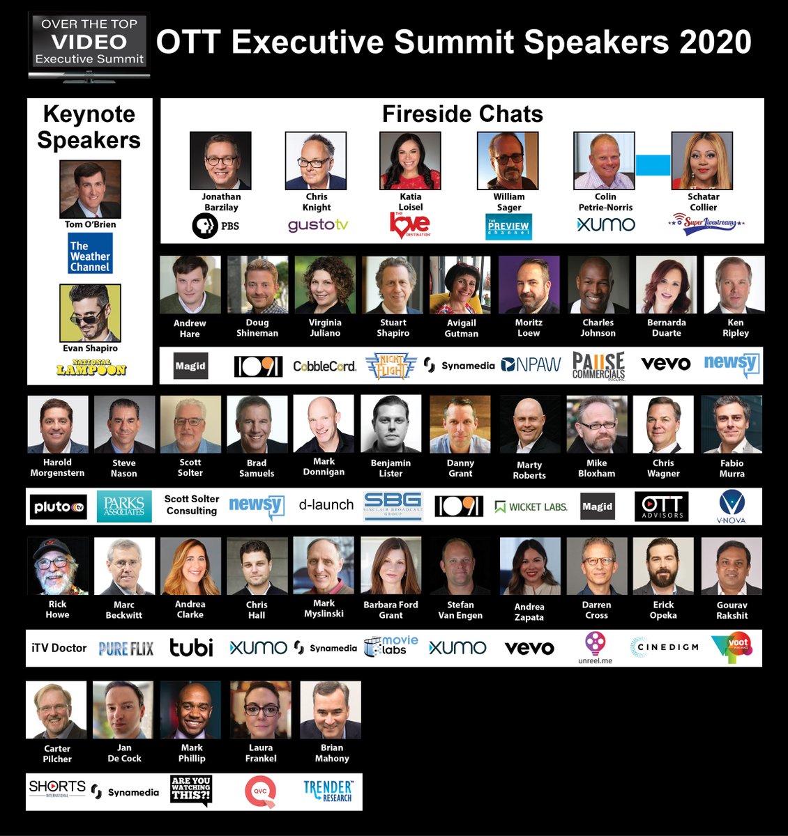 Super excited to announce our latest batch of speakers for OTT Exec Summit OTTexec.com including keynoters: TWC President Tom O'Brien and National Lampoon President <a href="/eshap/">(((Evan Shapiro)))</a> Speak or sponsor: info@OTTexec.com. #OTTexec

Registration is free: OTTexec.com/registration