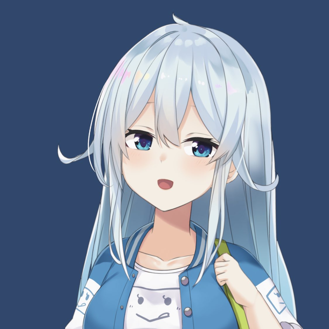 hibiki (kancolle) 1girl solo long hair blue eyes simple background open mouth shirt  illustration images