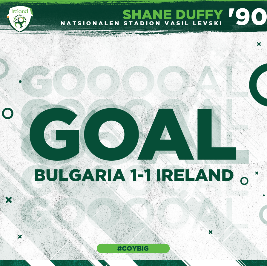 IrelandFootball's tweet photo. 90 + 1 | 🇧🇬 1-1 🇮🇪 GOAL!

The captain Shane Duffy meets a corner to find the net with a powerful header.

Just what Ireland deserved!

#COYBIG | #BULIRL https://t.co/svNECskpif