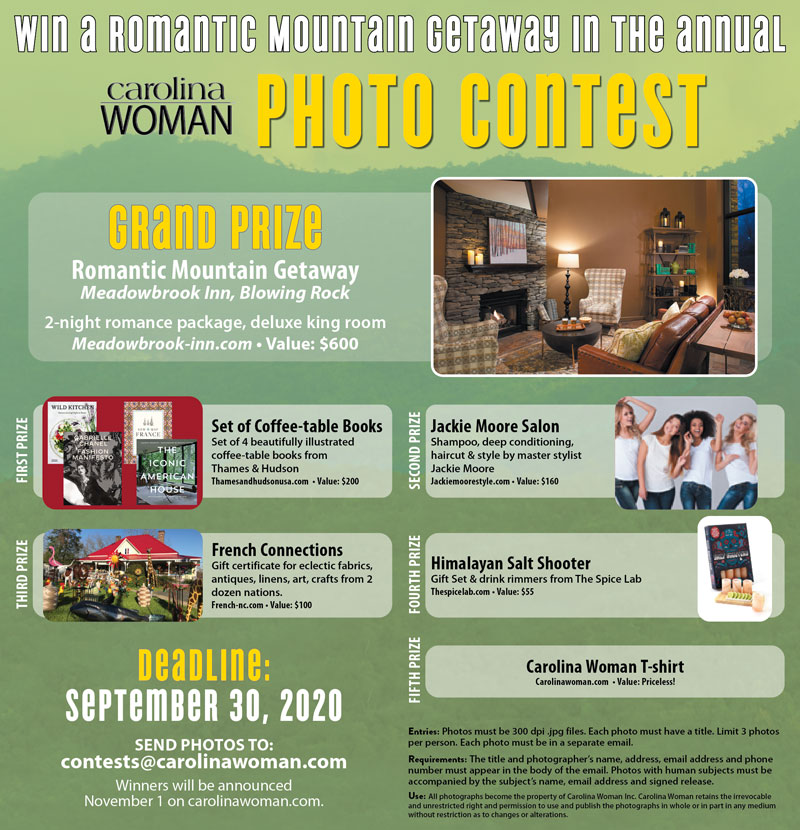 Grand Prize in the 2020 Carolina Woman Photo Contest is a romantic weekend at the Meadowbrook Inn in the art-filled NC mountain town of Blowing Rock. Send your best shots now!
carolinawoman.com/photo_contest2…