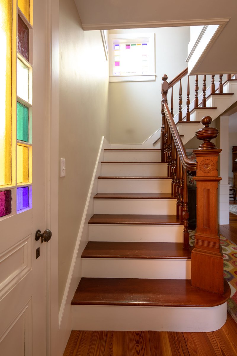 C_finehomes's tweet photo. An aesthetically pleasing original black walnut staircase preserved and refinished as part of our 1840s farmhouse renovation!  #renovation #staircase #capehouse #capecod https://t.co/Dx015gI8MT