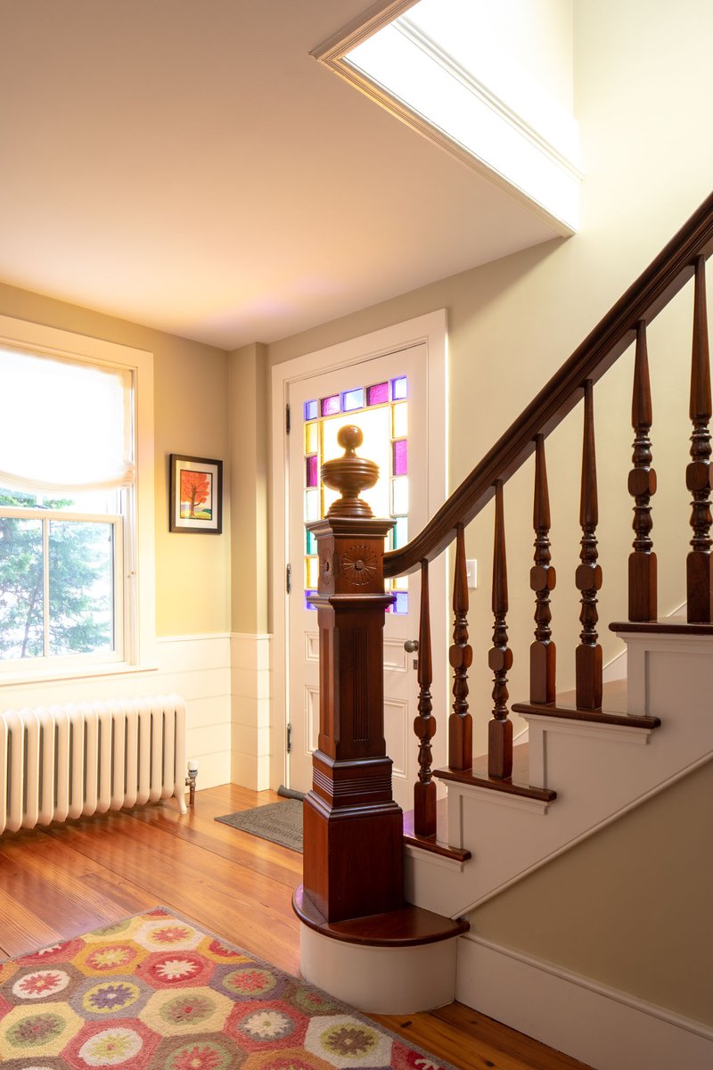 C_finehomes's tweet photo. An aesthetically pleasing original black walnut staircase preserved and refinished as part of our 1840s farmhouse renovation!  #renovation #staircase #capehouse #capecod https://t.co/Dx015gI8MT