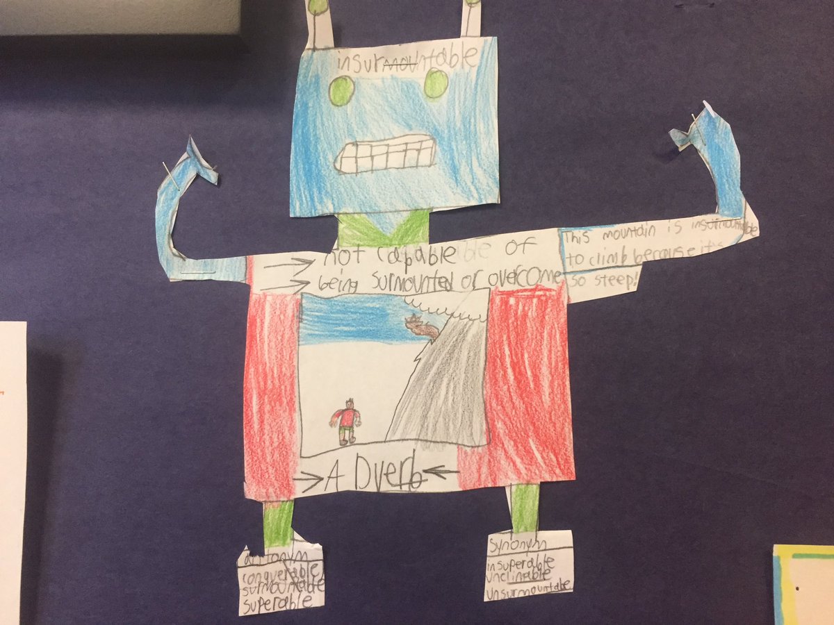 devitt3rd's tweet photo. Watch out!  Vocabulary Robots are moving into the 4th grade classroom @cathedralpk8 Students choose a word that they find interesting, and explore it on a robot.  These just might be the droids you are looking for! https://t.co/2ymoDFWvjt