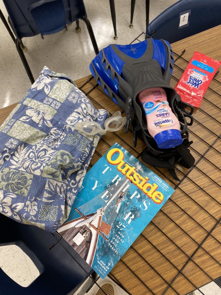 christineeinert's tweet photo. All ingredients (except Australia) provided to go deep sea diving for ideas in writing class. Thankful for students with great senses of humor! Sometimes less tech is even more engaging! #DodgenDynamic #EvenHadSharkCage https://t.co/0Ogx0C3ZJv