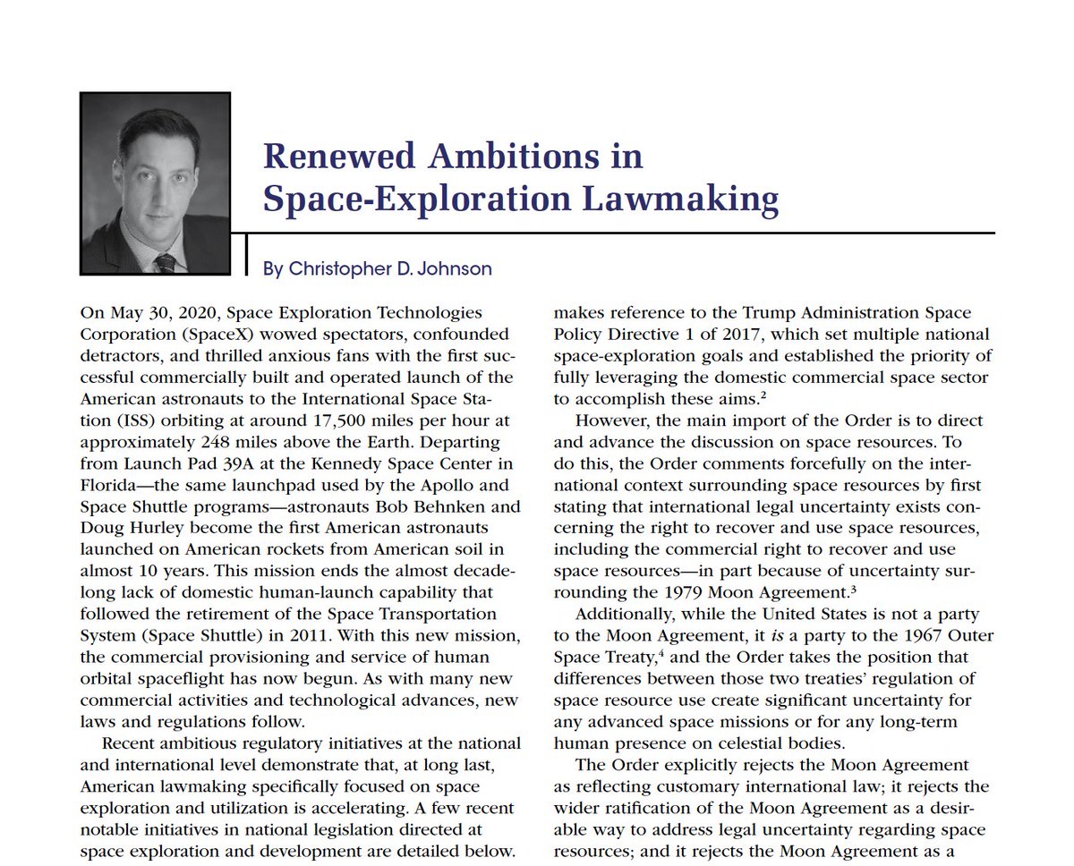 The Fall issue of the <a href="/ABAAirandSpace/">ABA Air & Space Law</a> Air and Space Lawyer has my column on the 🇺🇸#WhiteHouse Executive Order on space resources &amp; @nasa's Artemis Accords bit.ly/ABAColumn 
🇺🇸#SpaceLaw #ArtemisAccords #Artemis #MoonVillage #SpacePolicy <a href="/NASA/">NASA</a>