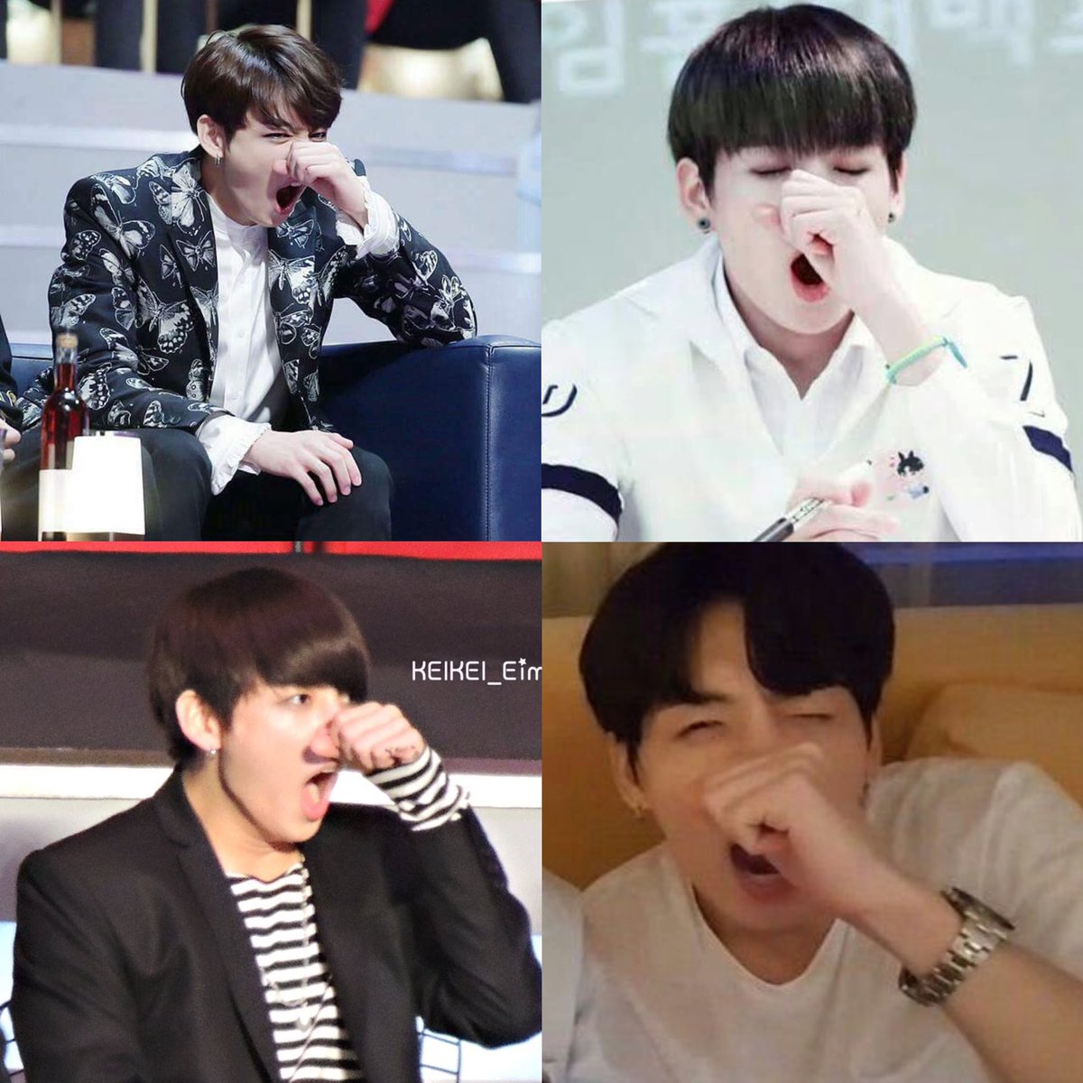 Jungkook’s beautiful eye smile and the habit of covering his nose while he yawns 