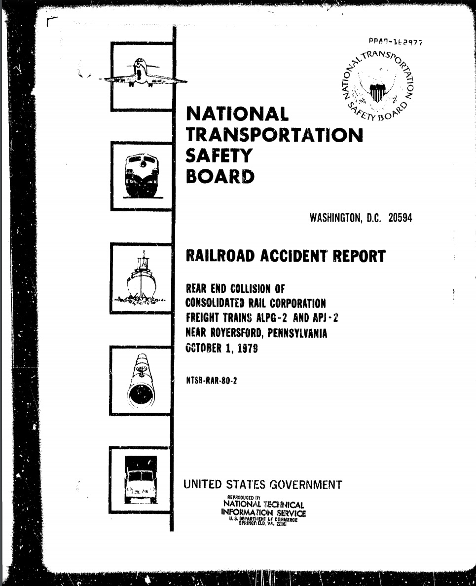 On October 1, 1979, near Royersford, PA, we investigated the thirty-fifth of 154  #PTC preventable accidents:  https://www.ntsb.gov/investigations/AccidentReports/Reports/RAR8002.pdf  #PTCDeadline  #NTSBmwl