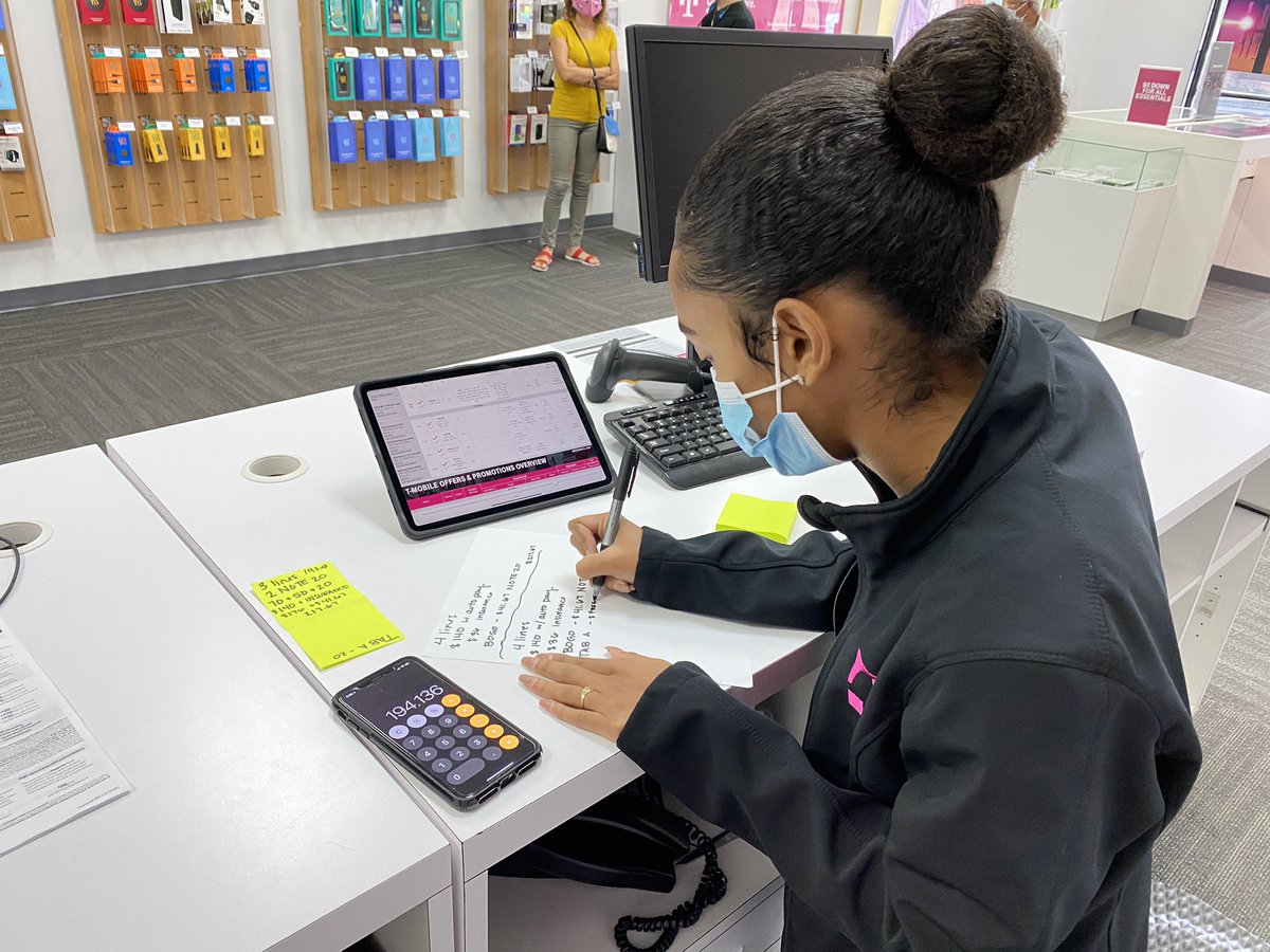 Taylor quoting a customer for 3 lines.  She was able to position the “3rd line on us”, “Free Tab A” and use the insiders code to close 4 lines and a Tab A for the Winter Garden Village 🔥🔥🔥🔥🔥 <a href="/JasonCalle4/">Jason Calle</a> #OrlandoElite
