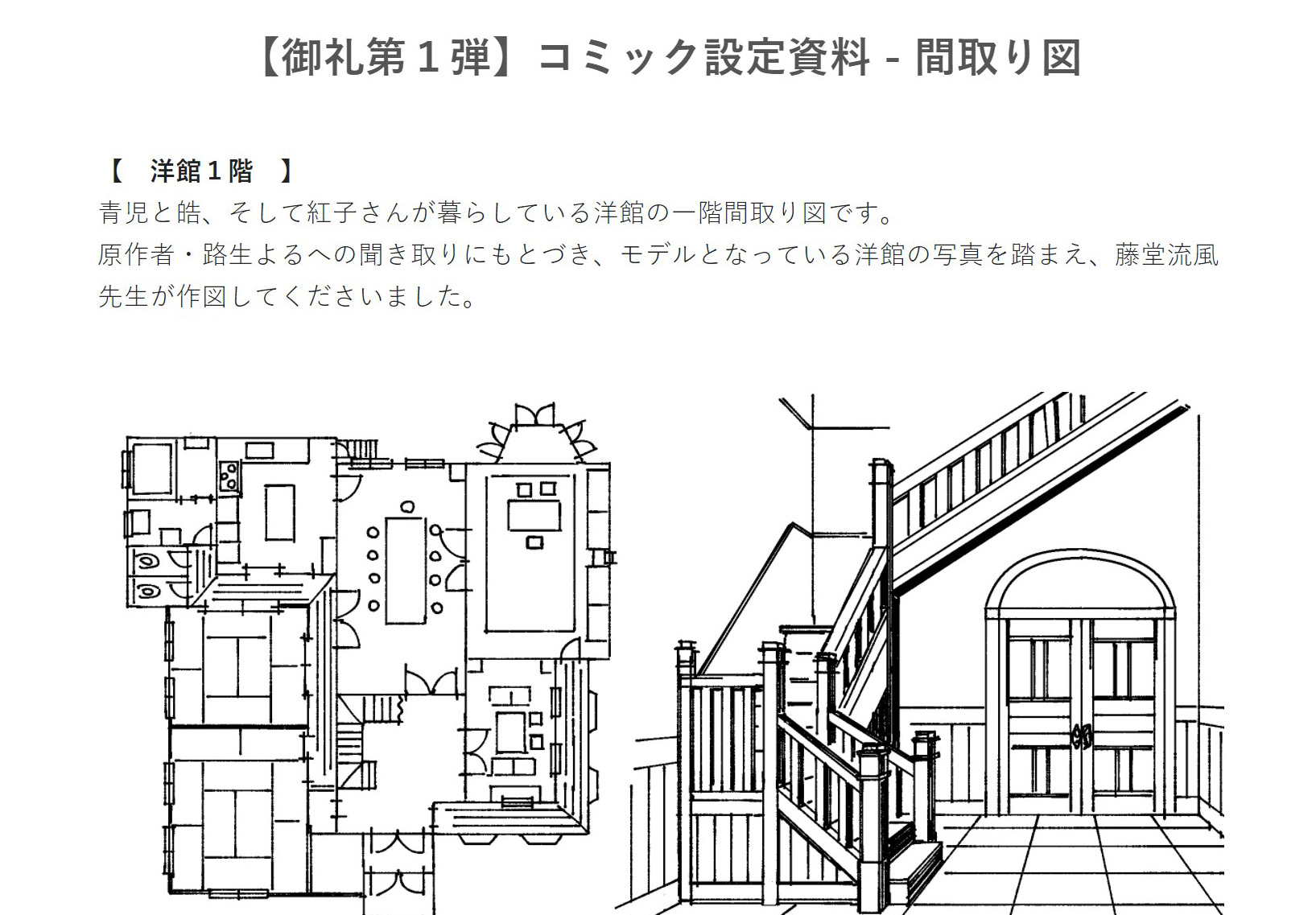 路生よる 特設サイト内容紹介 間取り図 地獄くらやみ花もなき のコミカライズにあたり 藤堂先生に作図して頂いた間取り 図になります 原作者への聞き取りは勿論 原作を徹底的に読みこんだ上で なんとモデルとなった建物の写真や文献まで反映し