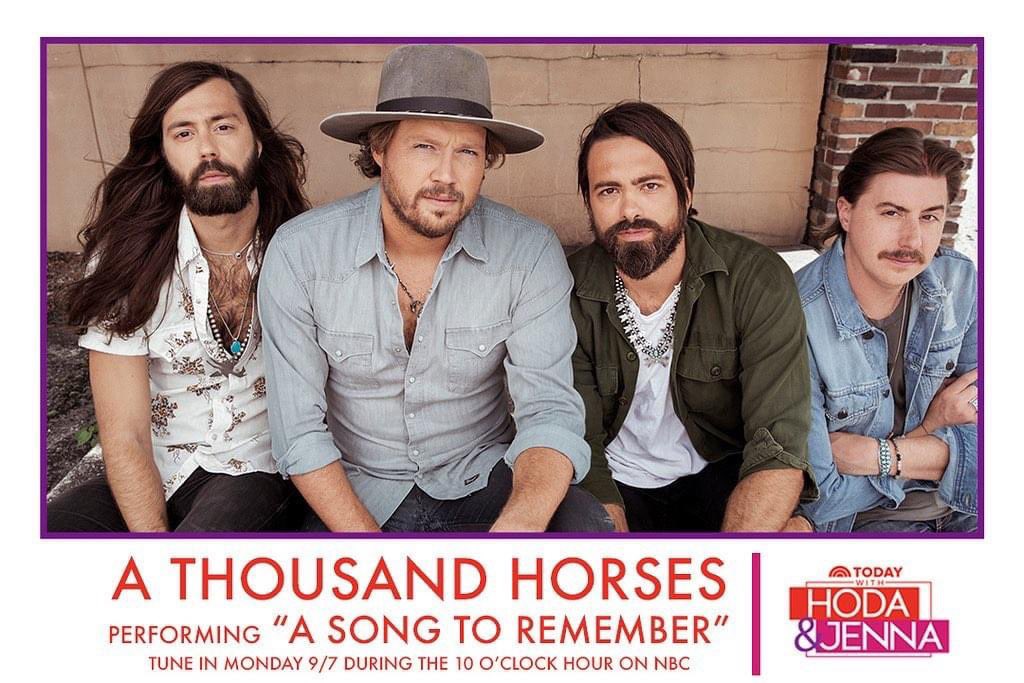 ATH_UK's tweet image. How awesome is this?! Our guys @athousandhorses playing the Today Show on Monday 7th September! Excited for you fellas! #uklovesath #asongtoremember