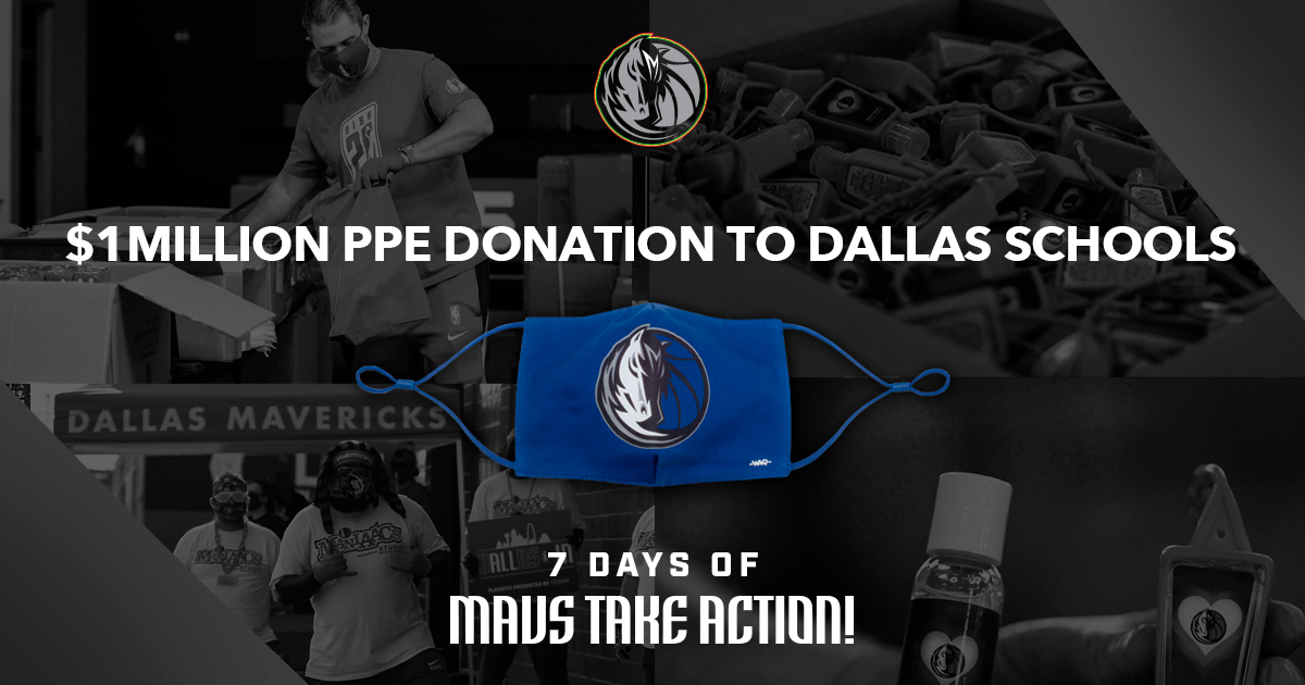 dallasmavs's tweet photo. .@DallasSchools getting ready to go back to school with $1 MILLION worth of Mavs PPE including masks, face shields & hand sanitizer to stay safe and slow the spread of COVID-19 for students & teachers.
#WearAMask #Day7 #7DaysofACTION #MavsTakeACTION https://t.co/KkQ9aBWh3D
