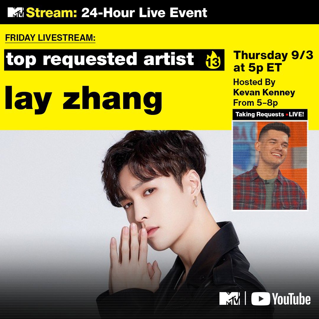 KevanKenney's tweet photo. Congratulations to @layzhang for his 13th week of being a top requested artist on the @MTV #FridayLivestream.
￼
👉https://t.co/t1ptbnnD3t https://t.co/qHGcYDmLiV