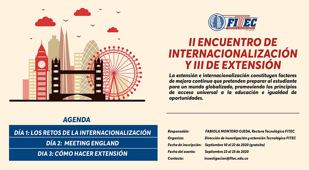 virtualfitec's tweet photo. Sé parte del II Encuentro de internacionalización y III de extensión. ✈️
Inscripción: Septiembre 10 a 22 / 2020
Evento: Septiembre. 23 al 25 /2020

#Evento #encuentro #internacionalización #extensión https://t.co/fVpLR9xDM6