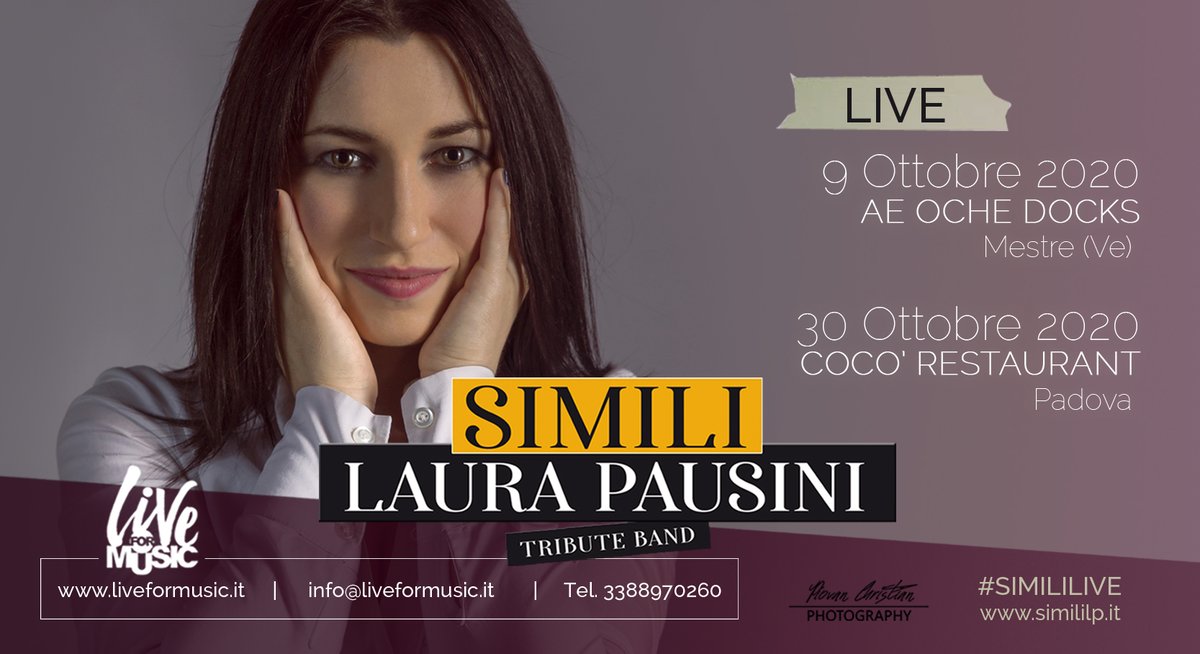 SimiliLP's tweet photo. Ti aspettiamo ai nostri prossimi concerti:

🍀 9 Ottobre: Ae Oche Docks Mestre (Ve)
Prenotazioni: 041 532 1892

🍀 30 Ottobre: Cocò - Restaurant &amp; Pizza Gourmet (Pd)
Prenotazioni: 049 870 5963

#simili #simililive #laurapausini #laurapausinitributeband #similitributeband https://t.co/j9mW5RNBRR