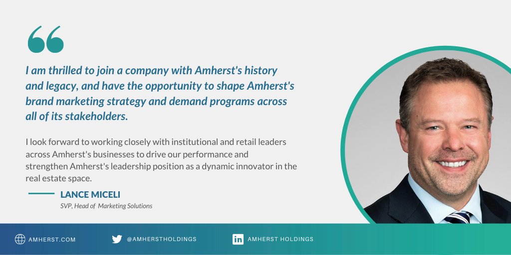 Welcome, Lance Miceli as SVP, Head of Marketing Solutions. Lance will drive the #marketingstrategy and execution across Amherst, Main Street Renewal and Bungalo, creating a differentiated #customerexperience and enhancing end-user engagement. prn.to/32nWjKQ