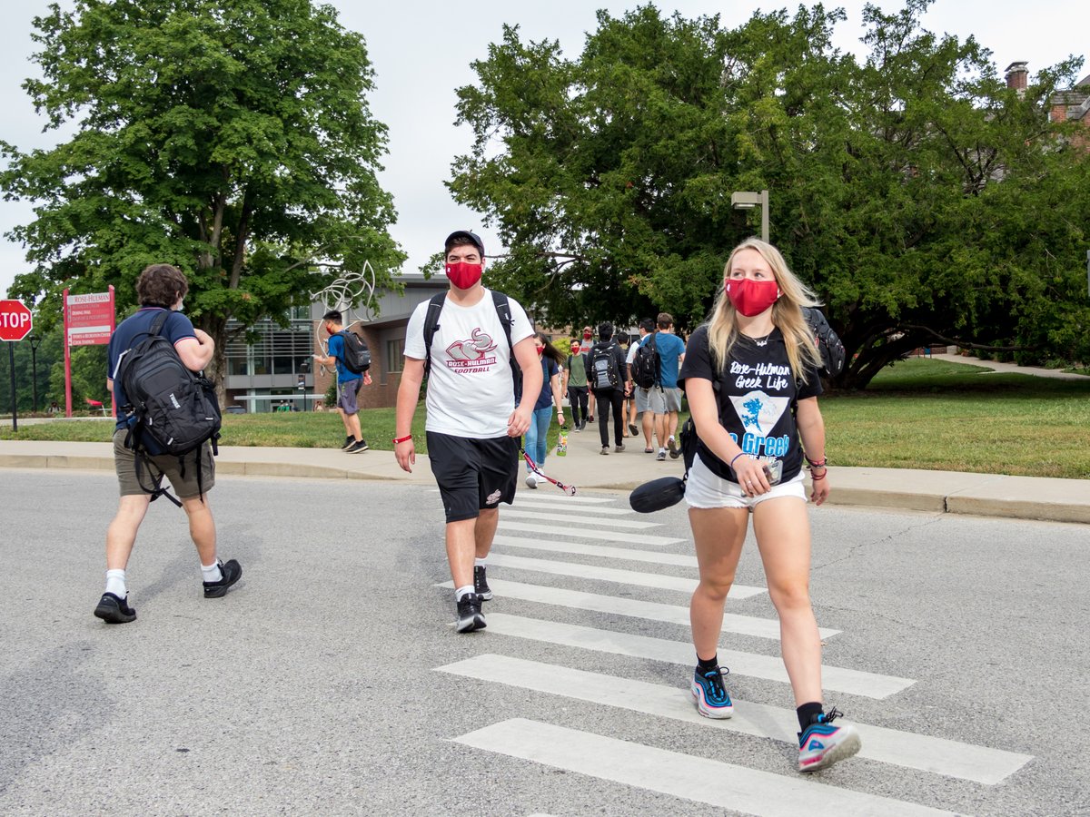 RoseHulman's tweet photo. This year's first day of classes was definitely different, but we got through it TOGETHER! Campus photographer Bryan Cantwell captured some of today's scenes. More to come. #roseready https://t.co/BYpJWGHdVY