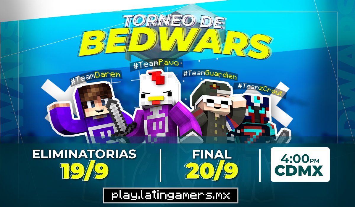 GuardienDieu's tweet photo. Hola gente, para avisarles que estaremos en el torneo de BedWars en el servidor de @LatinGamersServ, habrá sorpresas y aun tenemos lugares en #TeamGuardien 👀 https://t.co/IY67uaZECg