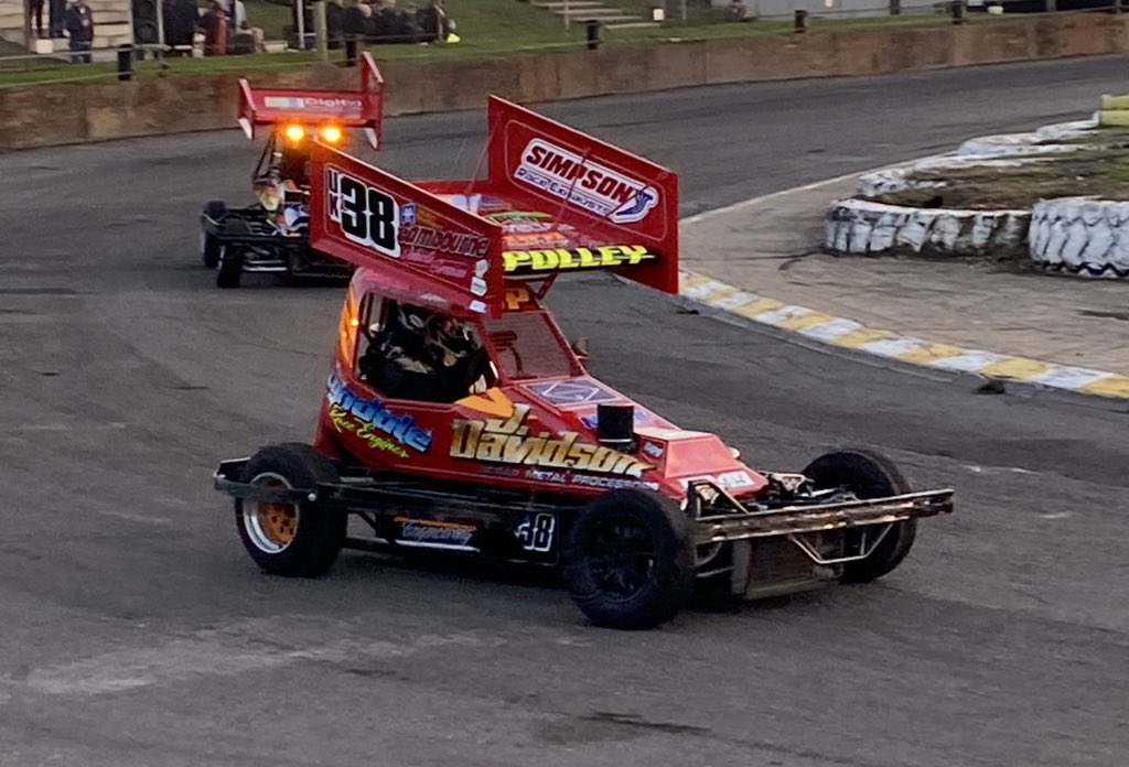MarkNPaulson's tweet photo. #9 Harley Thackra wins the BriSCA F2 final at Skegness so will make a swift return to blue next week. Second was local star #527 James Riggall ahead of #38 Dave Polley.
The grand national has been cancelled due to meeting running late. https://t.co/Pw9Pa6cjaS