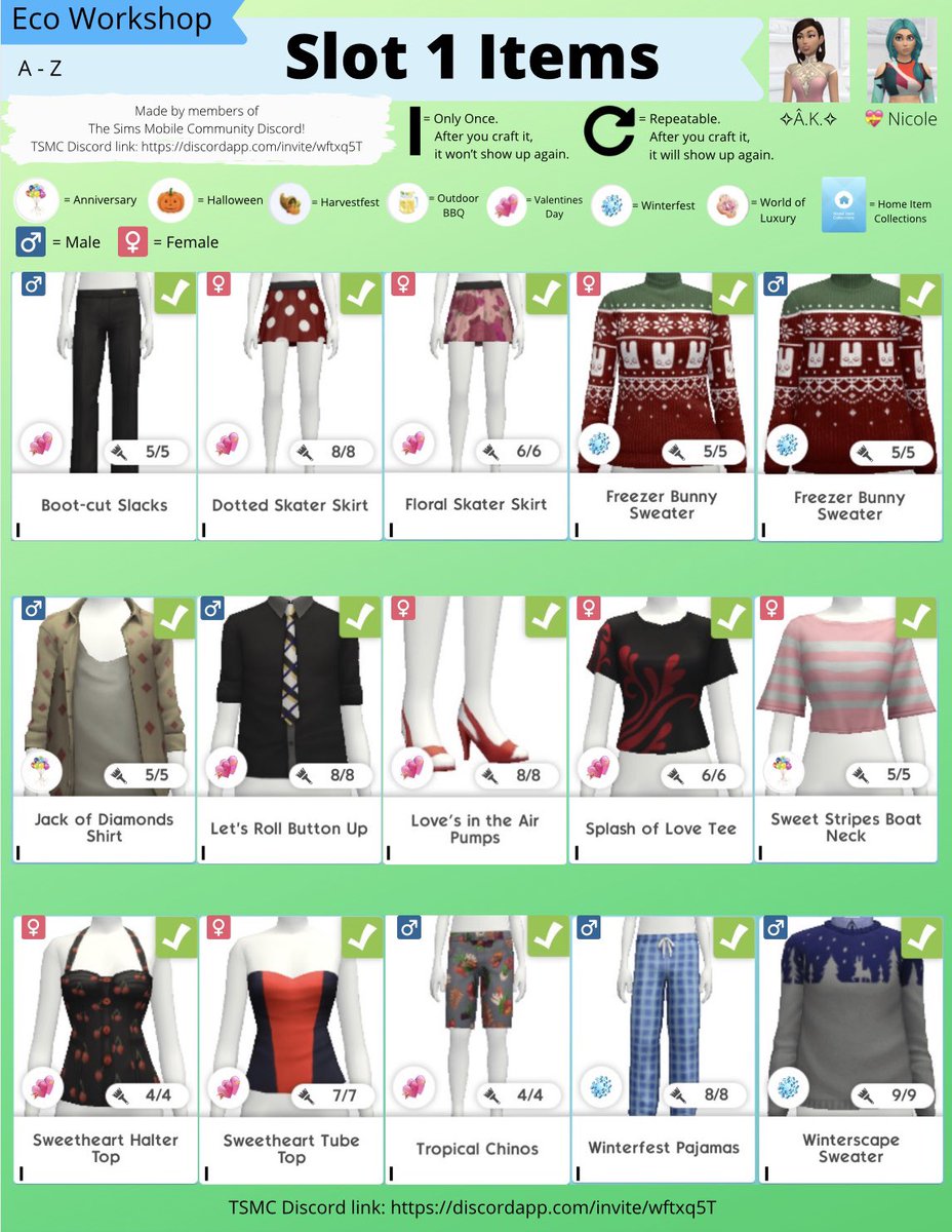 K24018183's tweet photo. Eco Workshop Items

If you see an error, please comment what the error is, and a screenshot of the item that showed up and what slot it was in. Then I will edit the graphics. I will try my best to make this graphic as accurate as possible!

#TheSimsMobile https://t.co/fVXv8NAl2w