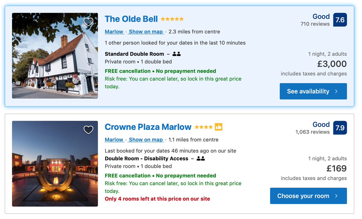 Crikey, talk about an algorithm gone mad. <a href="/chrisgolds/">Christopher Golds</a> it might be the Crowne Plaza after all. <a href="/bookingcom/">Booking.com</a>  <a href="/theoldebell/">The Olde Bell</a> 🤷🏻‍♂️💸💸💸